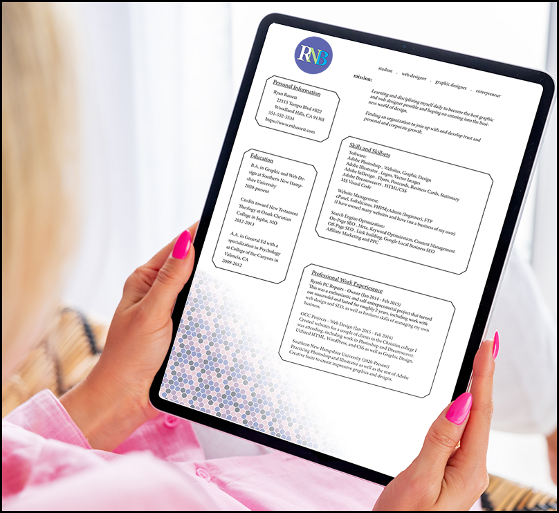 <p><strong>Resume Mockup on a tablet</strong><br>A mockup created for GRA-491 Graphic Design Portfolio displaying my personal resume on a realistic tablet.</p>