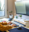 Computer programmer working from home. Teleworking concept.