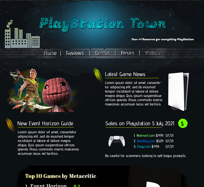 PlayStation Town Web Design Preview