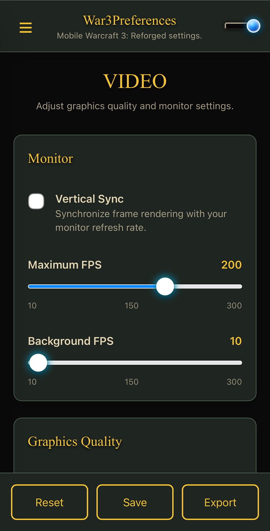 Warcraft III Preferences Mobile