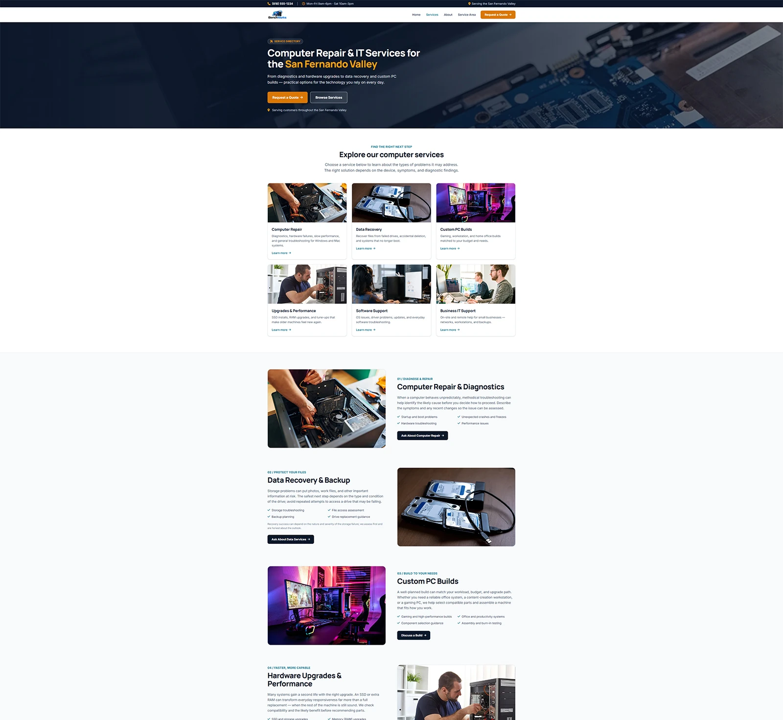 BenchWorks computer repair website design built with custom HTML5 and CSS